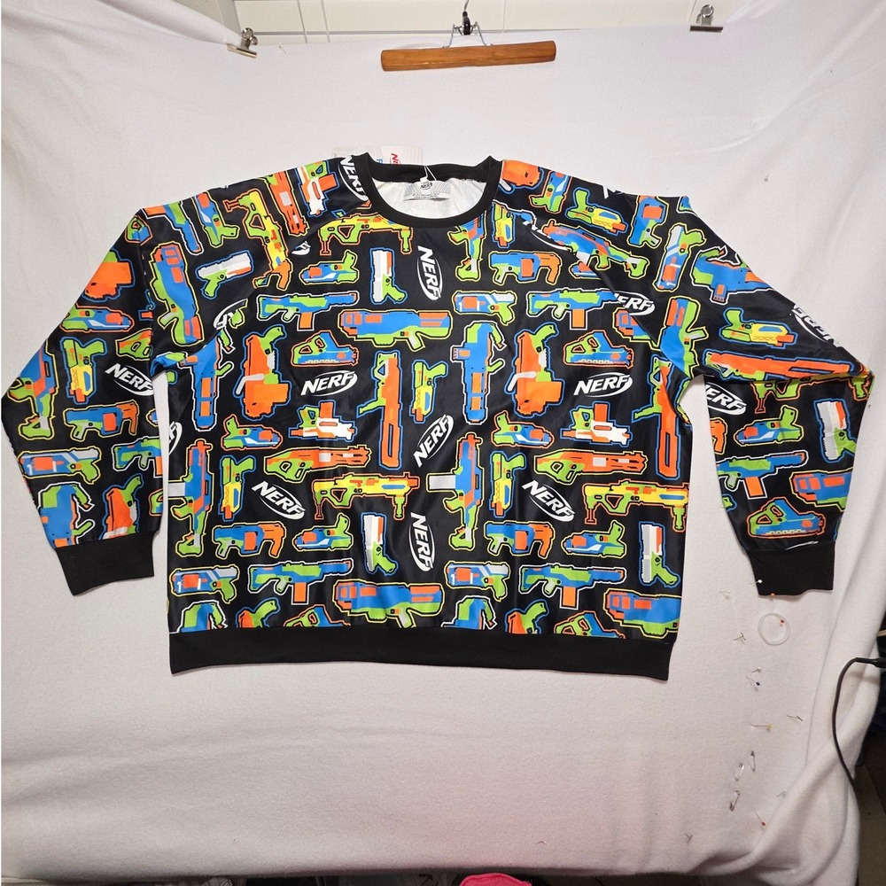 Nerf Sweatshirt Mens‎ 3XL Black All Over Print Blaster Graphic Pullover FUN.com